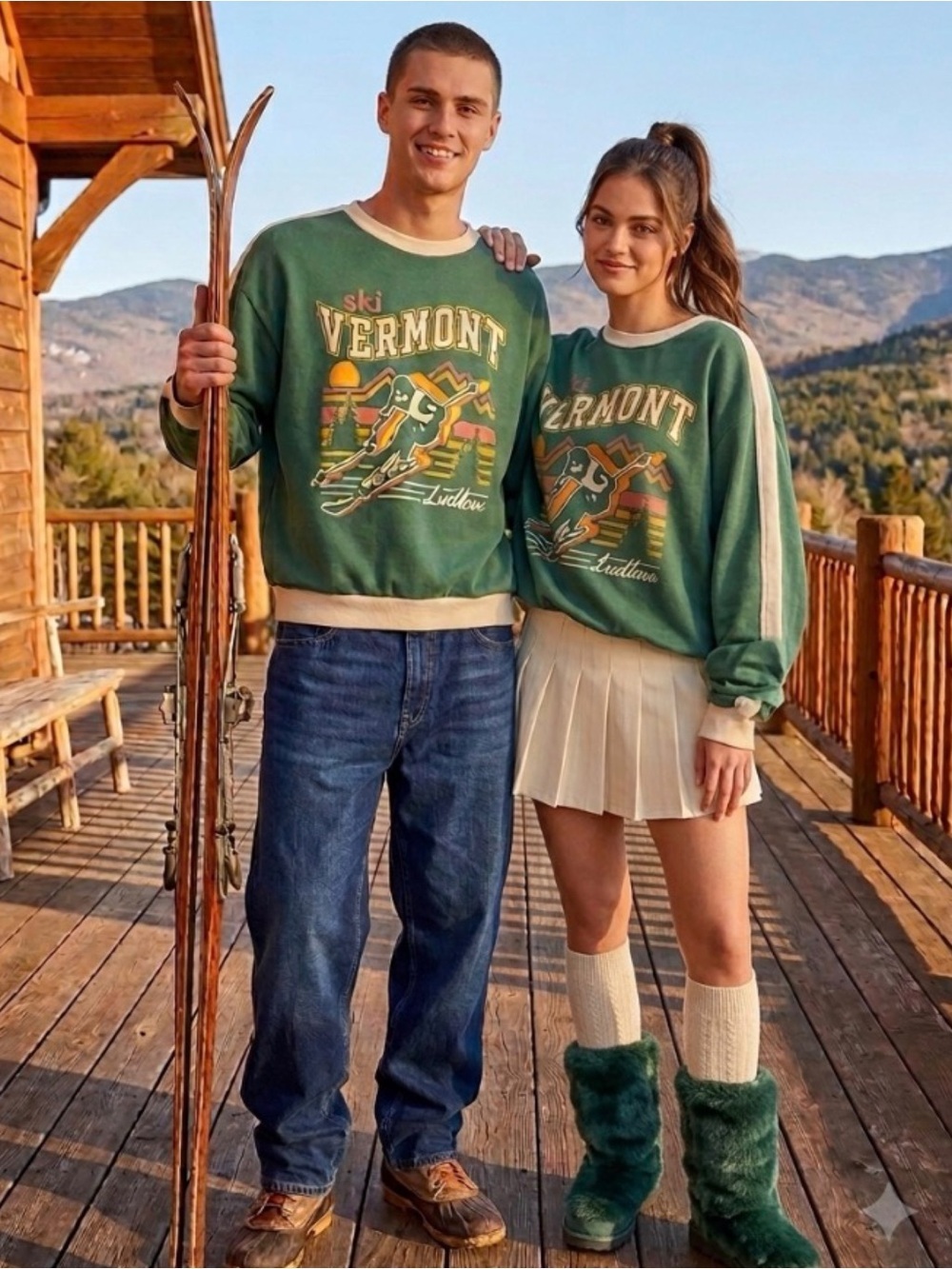 IML Ski Vermont Ludlow Pullover Crewneck Sweatshirt Unisex Green Sweatshirt XL
